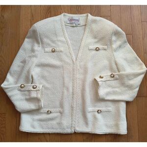 Vintage Castleberry knit jacket Cardigan off-white color "London New York"  Size